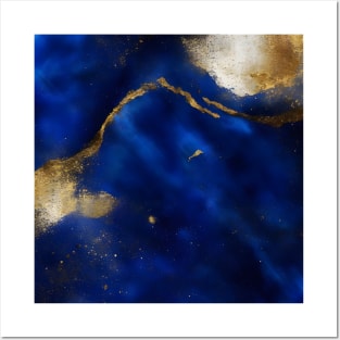 Abstract dark blue and gold paint Posters and Art